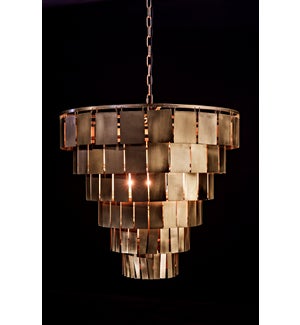 Shield Chandelier, Metal with Brass Finish