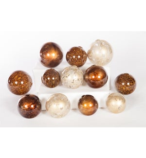 Glass Spheres Set of 12 in Italian Pebble, Old Coin, Dappled Light