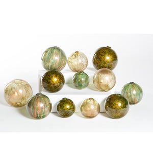 "Set of 12 Assorted Balls in Grassroots, Persian Veil, and Copper Mint"