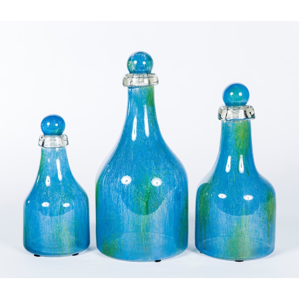 Set of 3 Bottles with Tops in Blue Lagoon Finish