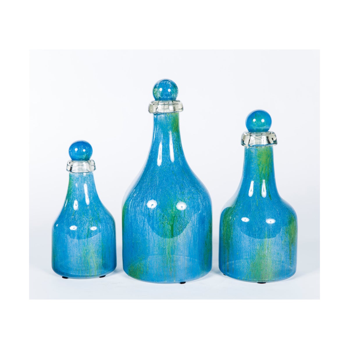 Set of 3 Bottles with Tops in Blue Lagoon Finish