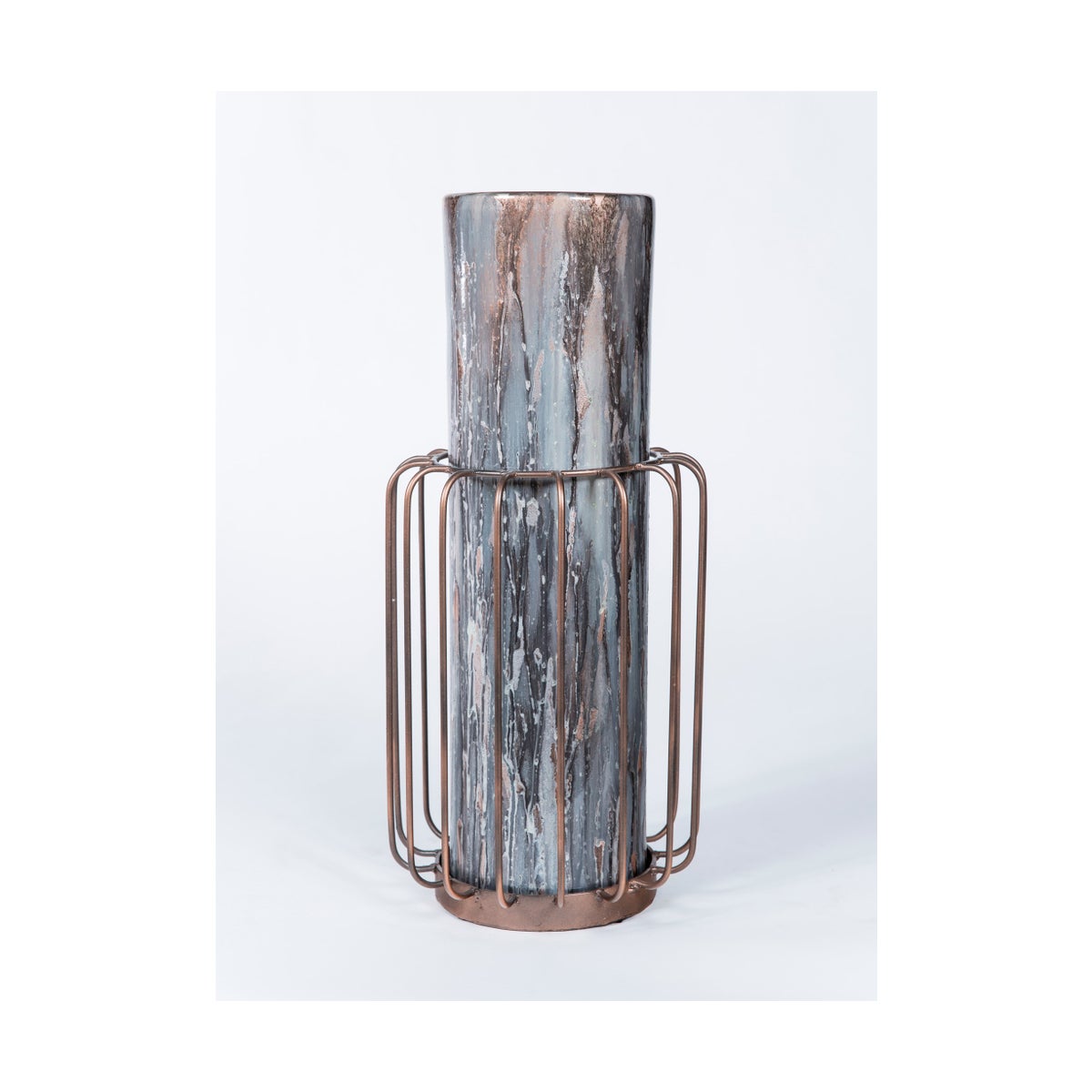Large Cylinder in Graphite w/ Metal Base in Antique Copper Finish