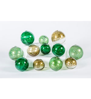 Set of 12 Spheres in Glimmer, Julep & Clover Patch Finish