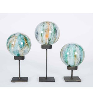 Set of 3 Glass Balls on Stands in Spice Garden Finish