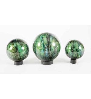 Set of 3 Glass Balls on Iron Ring Stands in Palmetto Finish