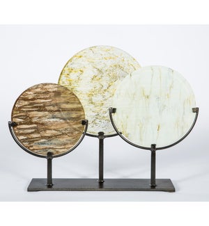3 Glass Discs on Stands in Smoke, Currier Gilt and Sutter's Mill Finish