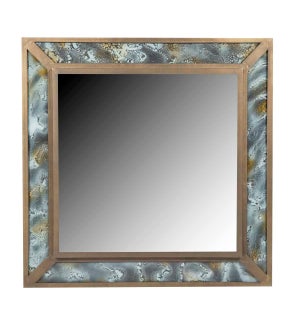Griffin Square Mirror in Antique Brass with Glass Inserts in Agate Finish