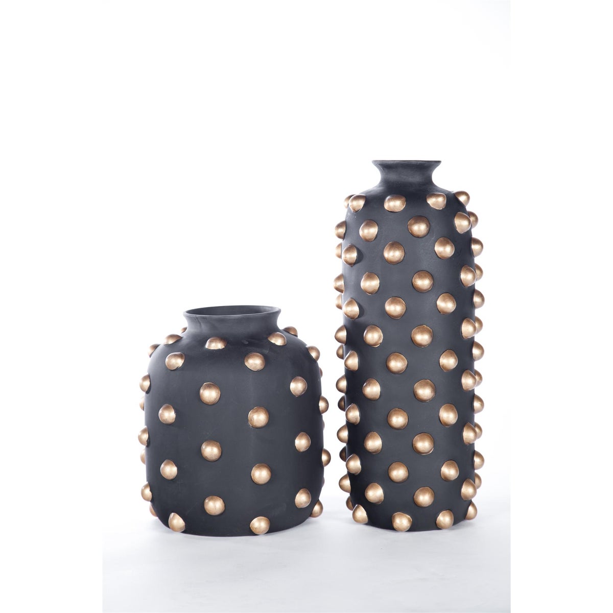 Small Studded Vase in Black with Gold Dots