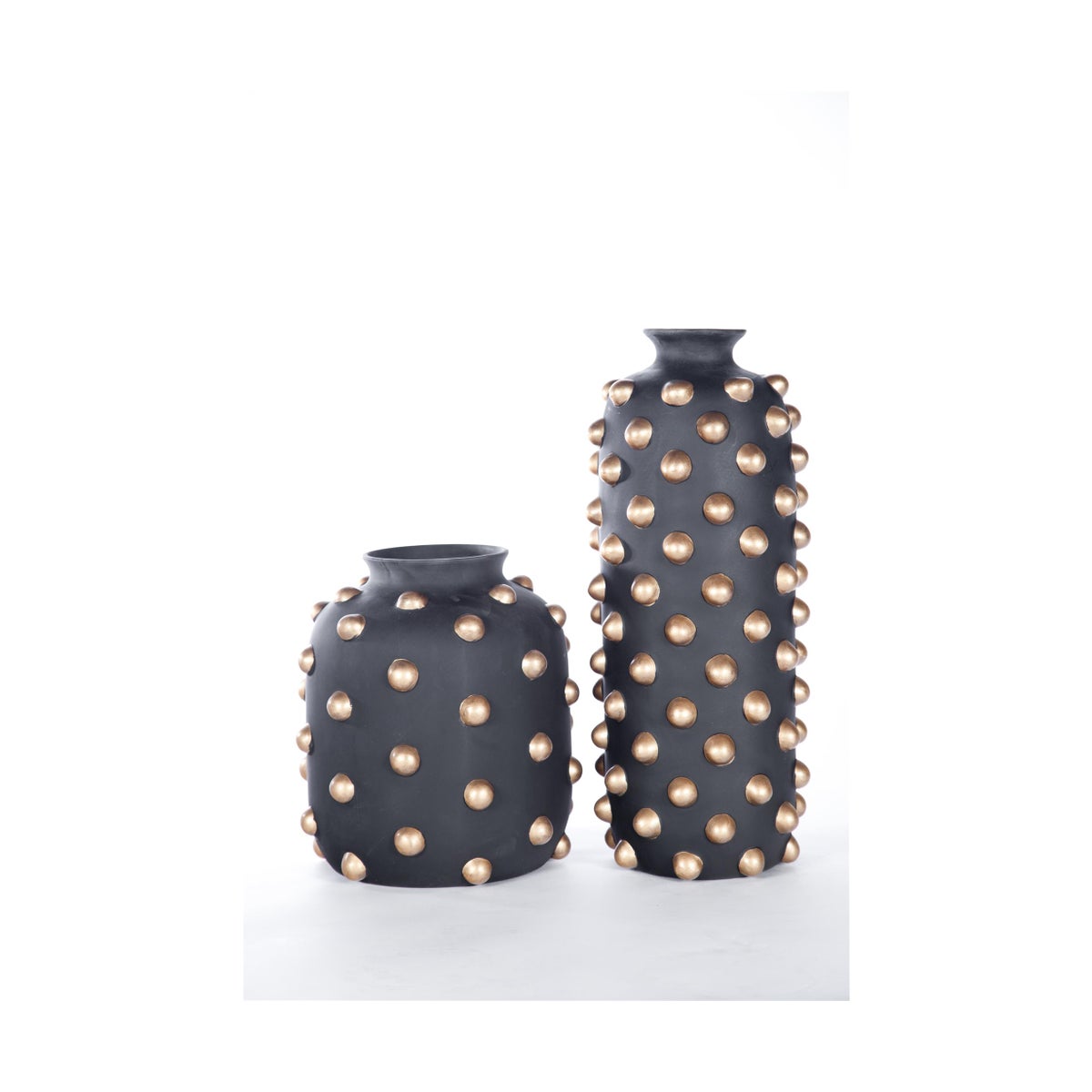 Small Studded Vase in Black with Gold Dots
