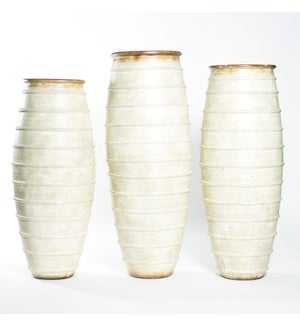 Large Ribbed Floor Vase in Parchment