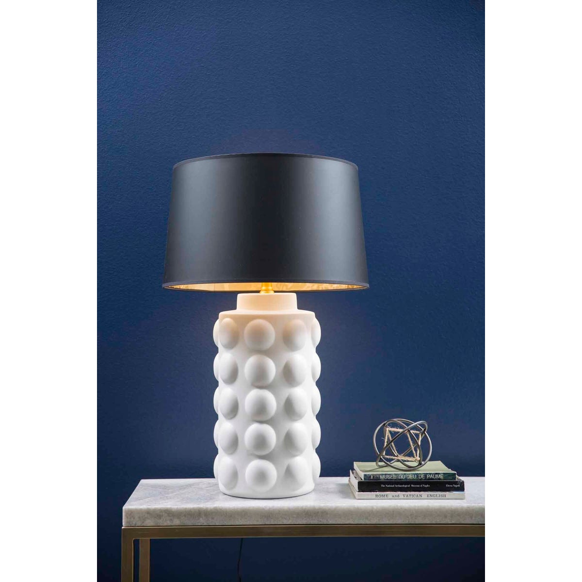 Table Lamp in Bianca w/ 18" Black/Gold Drum Shade