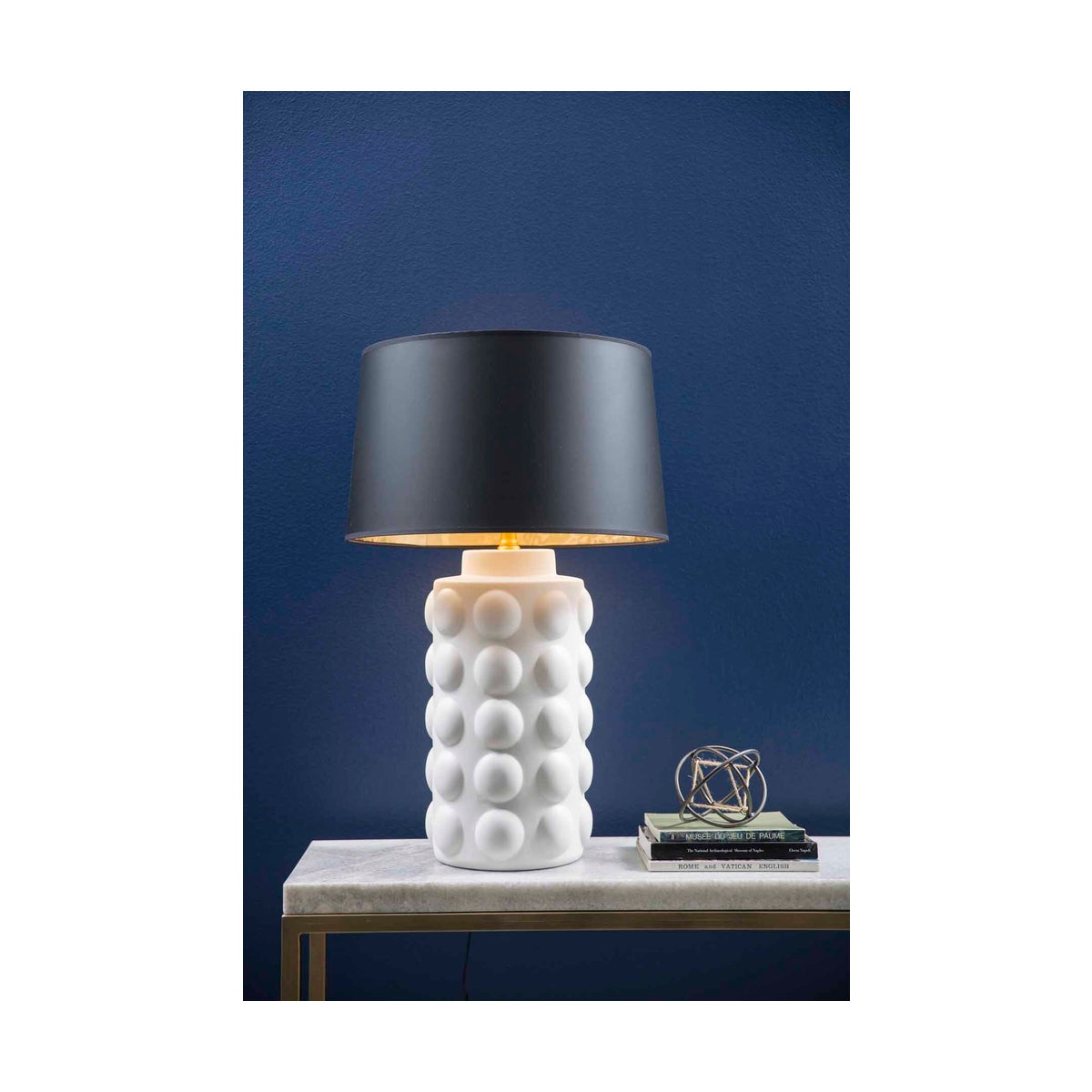 Table Lamp in Bianca w/ 18" Black/Gold Drum Shade