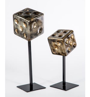 Large Dice on Stand in Oiled Steel Finish