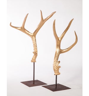 Large & Small Antler Sculptures on Stand in Gold