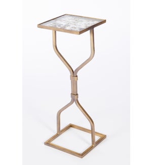 Flat Stock Side Table in Antique Gold w/ Top in Oyster Shell