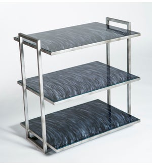 3 Tier Shelf in Antique Silver with Glass Shelves in Mythic