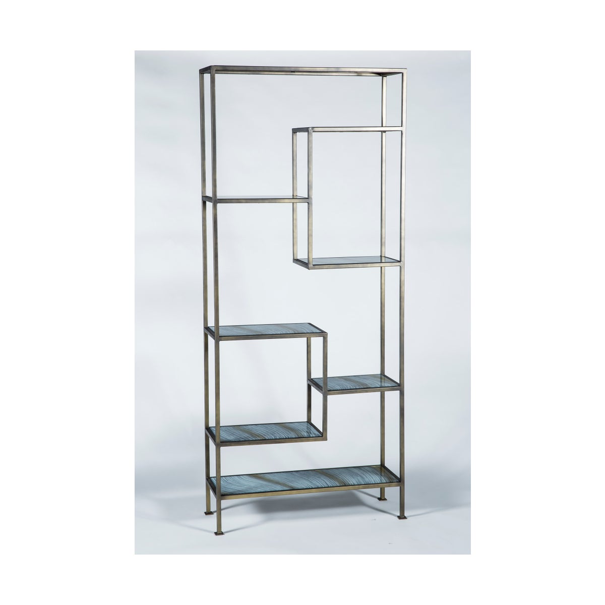 Solomon Etagere in Antique Brass with Glass Shelves in Cheers Finish