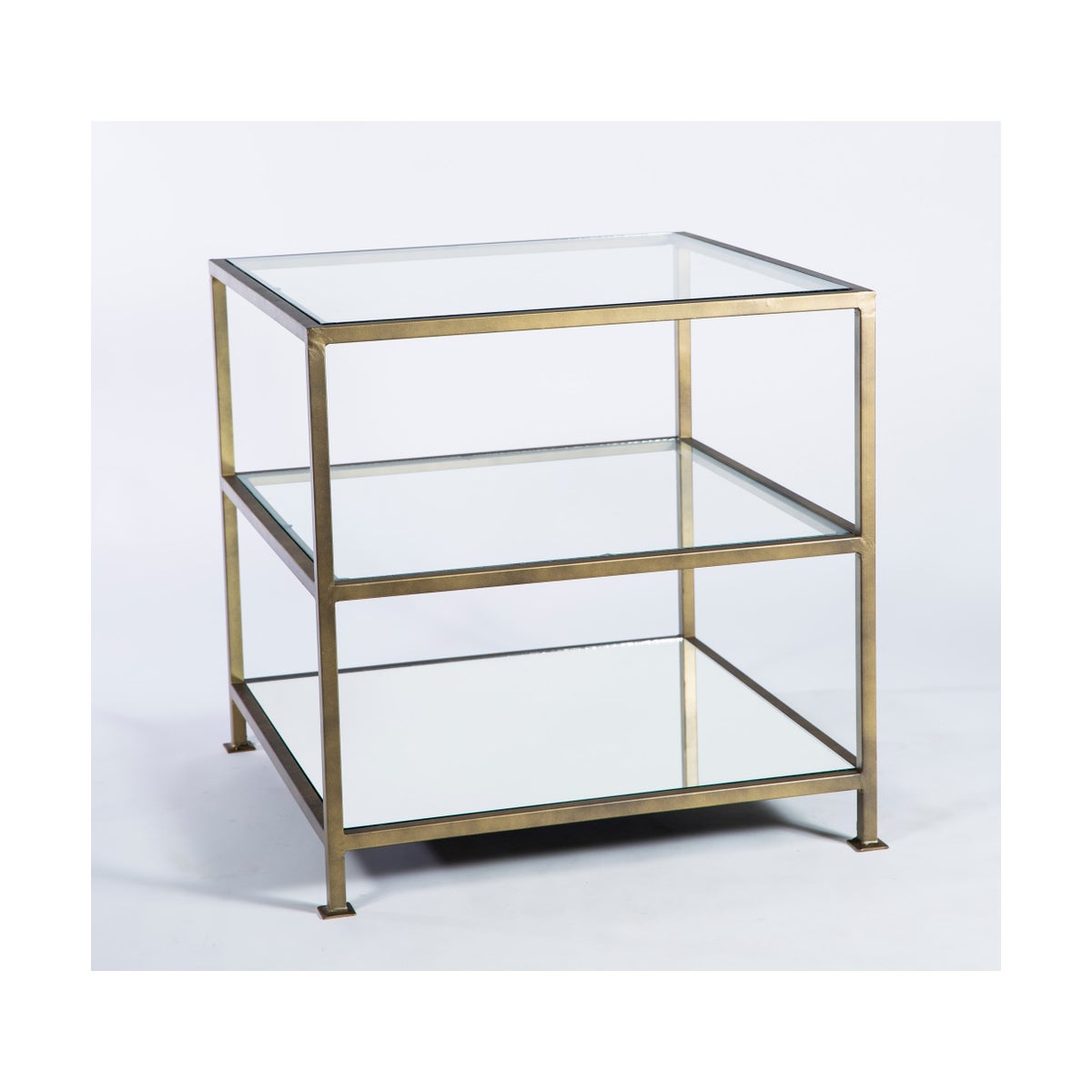 3 Tier Square Accent Table with Mirrored Top and Clear Glass shelves