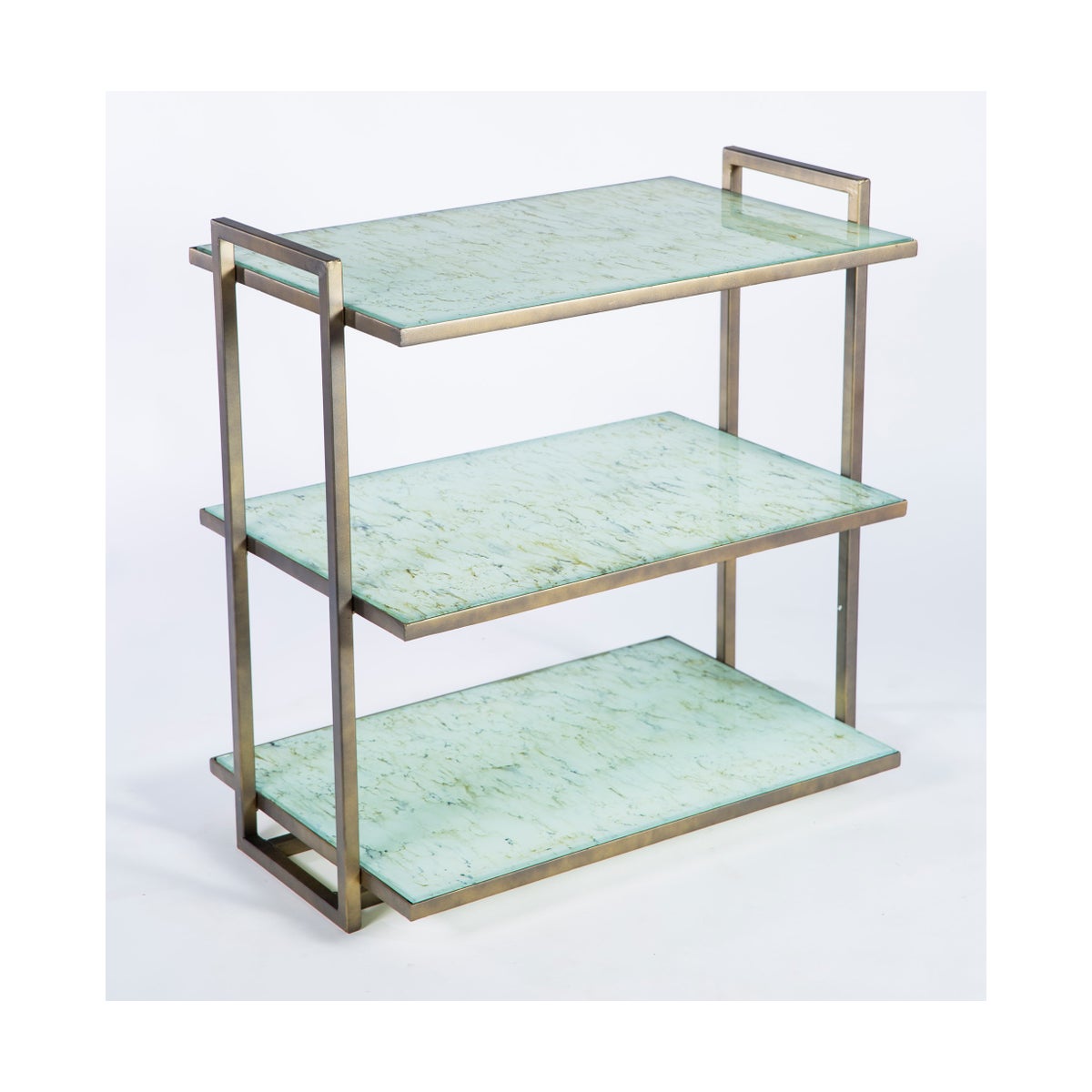 Windham 3 Tier Shelf in Antique Silver with Glass Shelves in Wrinkled