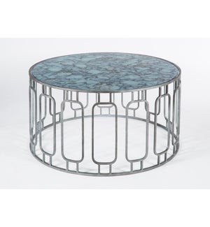 Murray Cocktail Table in Antique Silver with Glass Shelves in Crucible Finish