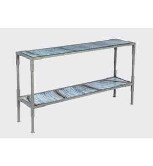 Graham Console Table in Bronze Finish with Glass Shelves in Cheers Finish