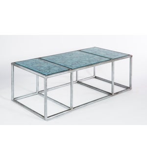 Porter Cocktail Table in Antique Silver with Glass Shelves in Crucible Finish