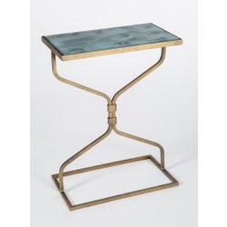 Cole Accent Table in Antique Gold with Glass Shelves in Smooth Stone Finish
