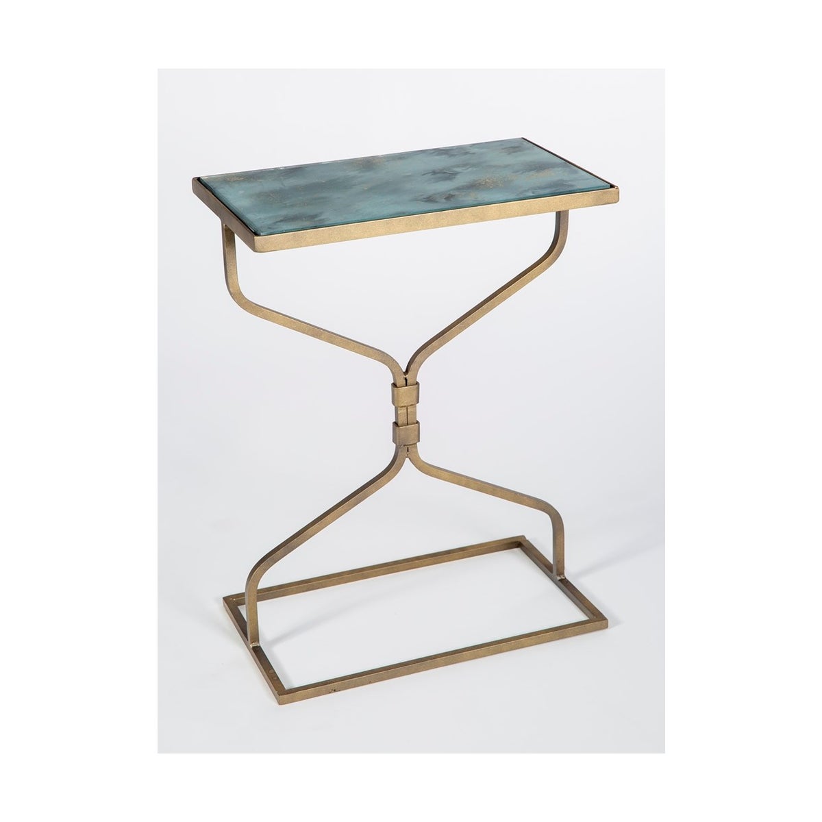 Cole Accent Table in Antique Gold with Glass Shelves in Smooth Stone Finish
