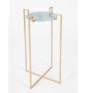 Dora Accent Table in Gold with Glass Shelf in Cathedral Stone Finish