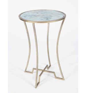 Marissa Accent Table in Antique Brass with Glass Top in Cathedral Stone Finish