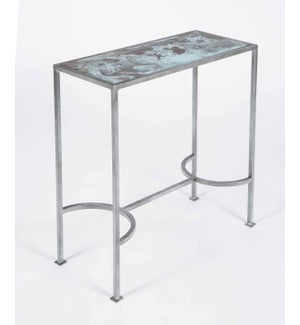Elena Accent Table in Antique Silver with Glass Top in Lava Gray Finish