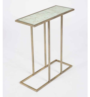 Collin Accent Table in Antique Brass with Glass Top in Wrinkled Linen Finish