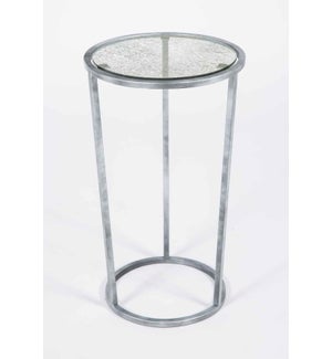 Samuel Accent Table in Antique Silver with Glass Top in Frosted Sky Finish