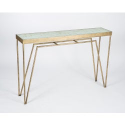 Gregory Console Table in Antique Brass with Glass Top in Spiced Cocoa
