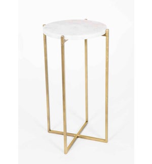 Mia Accent Table in Antique Brass w/White Marble Top