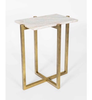 Scarlett Accent Table in Antique Brass w/White Marble Top