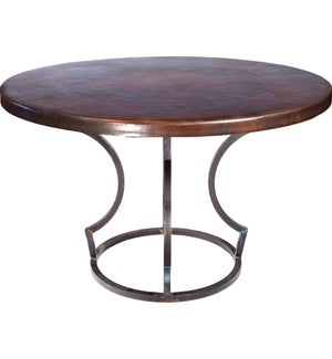 Charles Dining Table with 48" Round Dark Brown Hammered Copper Top