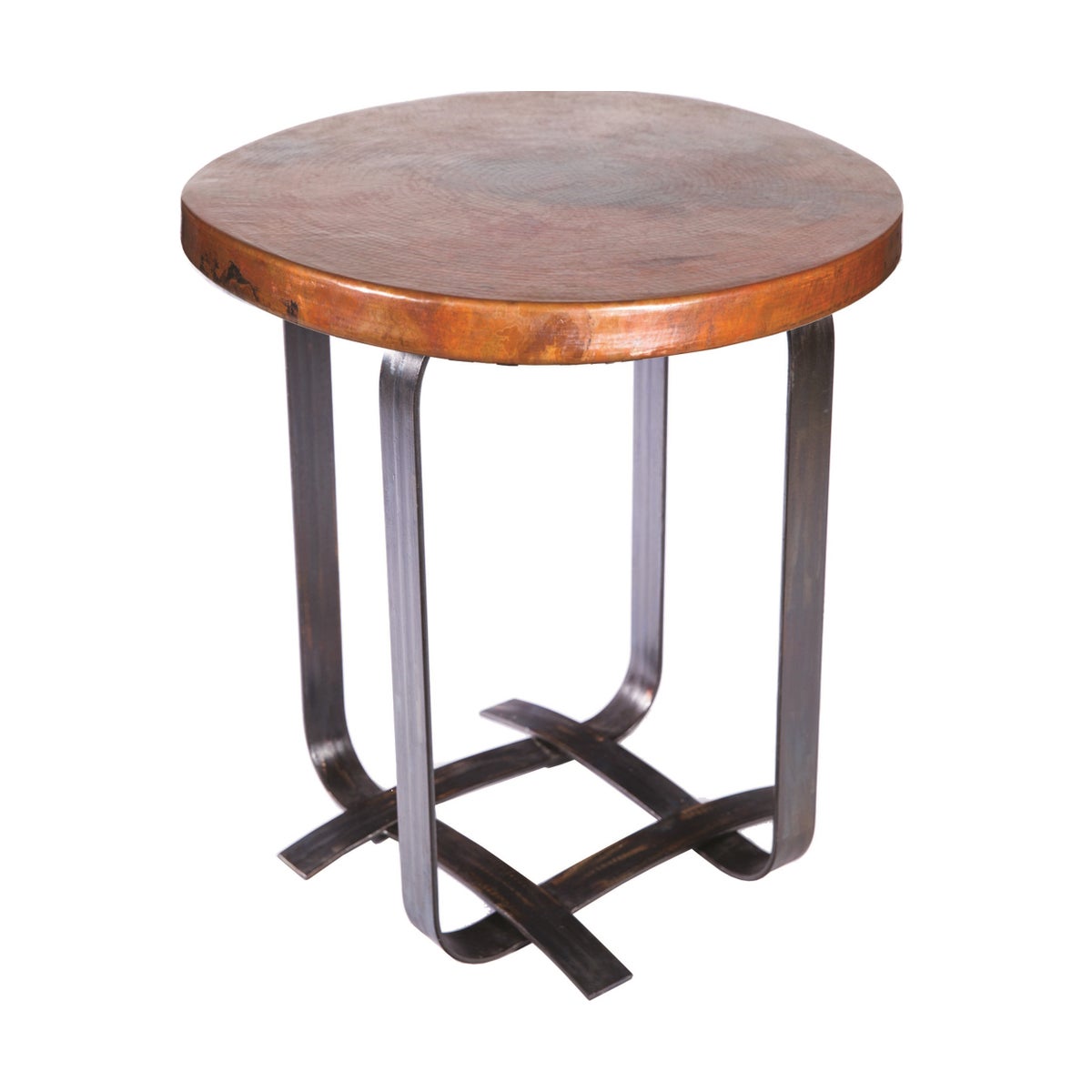 Douglas Basketweave Side Table with Hammered Copper Top