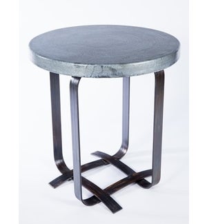 Douglas Basketweave Side Table with Hammered Zinc Top