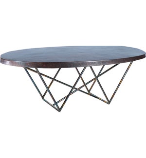 Dylan Oval Cocktail Table with Dark Brown Hammered Copper Top