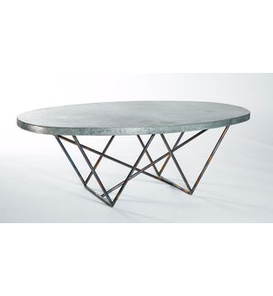 Dylan Oval Cocktail Table with Hammered Zinc Top