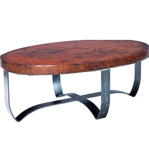 Round Strap Coffee Table with Natural Hammered Copper Top