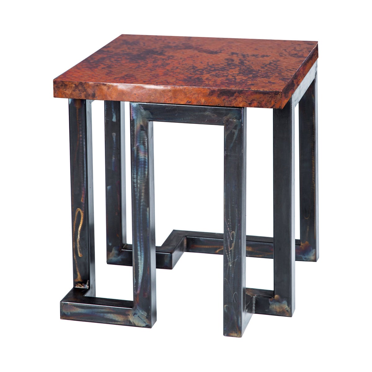 Aiden Side Table with Natural Hammered Copper Top