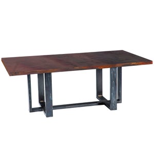 Milo Rectangle Dining Table with Rectangle Dark Brown Hammered Copper Top