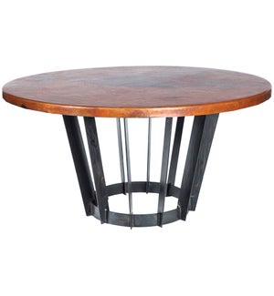 Dexter Dining Table with 48" Round Natural Hammered Copper Top