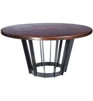 Dexter Dining Table with 48" Round Dark Brown Hammered Copper Top