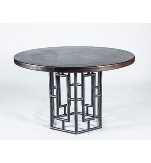 Hudson Dining Table with 48" Round Dark Brown Hammered Copper Top