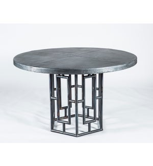 Hudson Dining Table with 48" Round Dark Brown Hammered Zinc Top