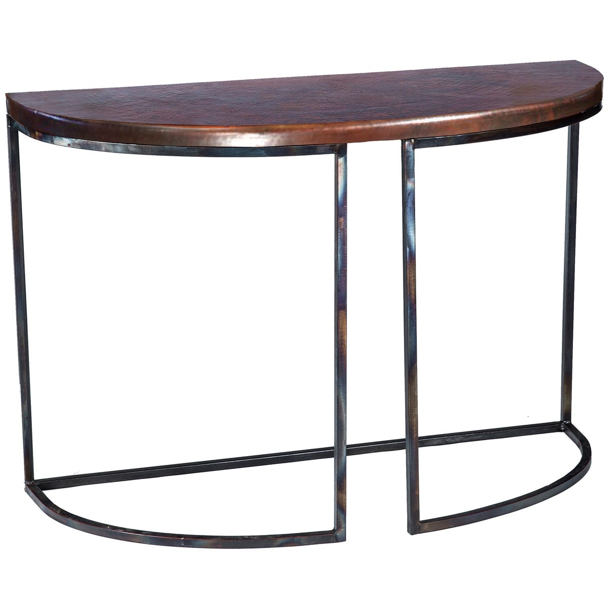 Lincoln Demi Lune Table with Dark Brown Hammered Copper Top