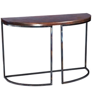 Lincoln Demi Lune Table with Dark Brown Hammered Copper Top